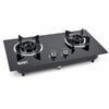 2 Burner Black Glass Built-in Gas Hob with Cast Iron Pan Supports