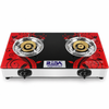 2 Burner Red Pattern Glass Top Tabletop Gas Stove