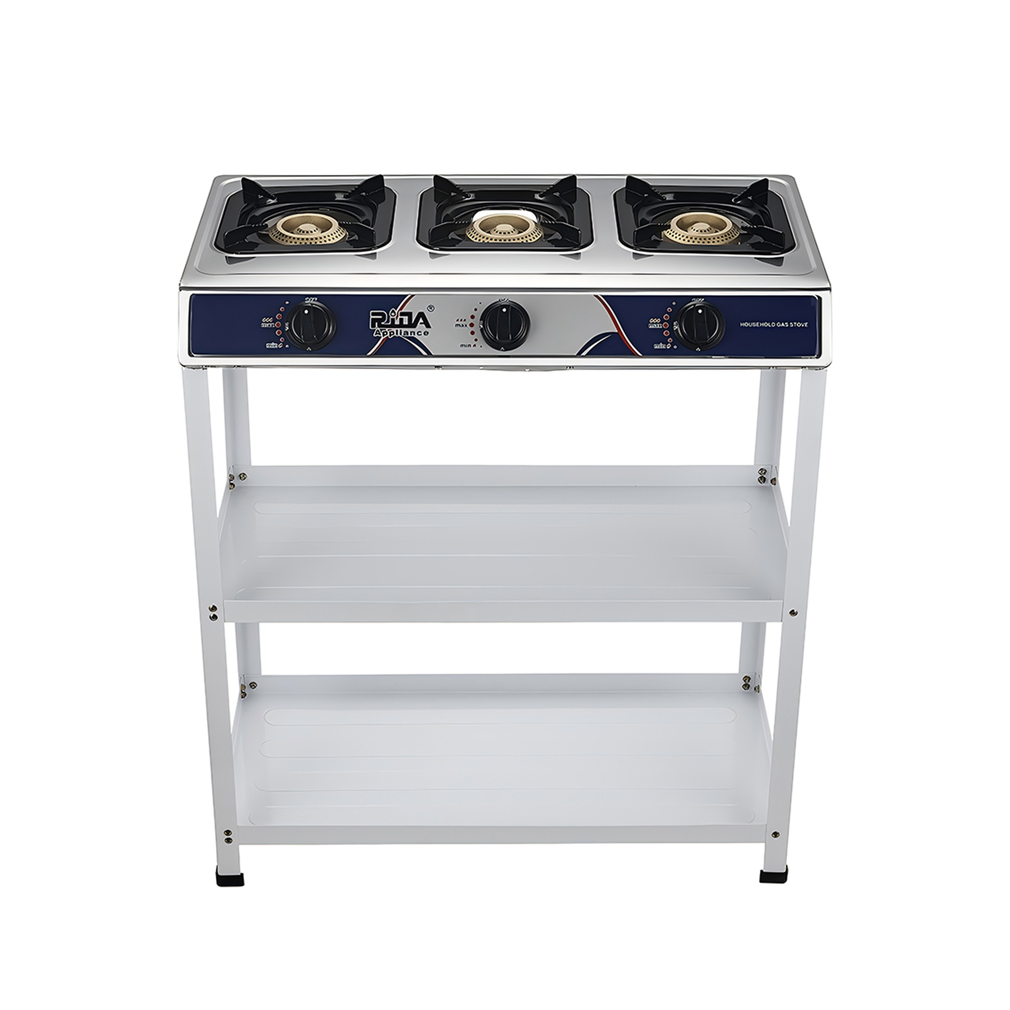 3 Burner Freestanding Gas Stove with Double Storage Shelves