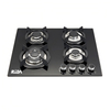 4 Burner Black Tempered Glass Built-in Gas Hob with Cast Iron Pan Supports