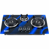 3 Burner Blue Tempered Glass Built-in Gas Hob with Dual Large Burners