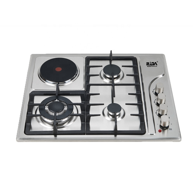3 Burner Gas and Electric Ceramic Built-in Hob with Stainless Steel Panel