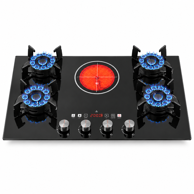 4 Gas Burner + 1 Electric Built-in Hybrid Hob