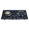 2 Burner Black Glass Built-in Gas Hob with Brass Multi-ring and Infrared Burner