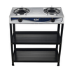 2 Burner Stainless Steel Gas Stove with Infrared Burner and Storage Stand