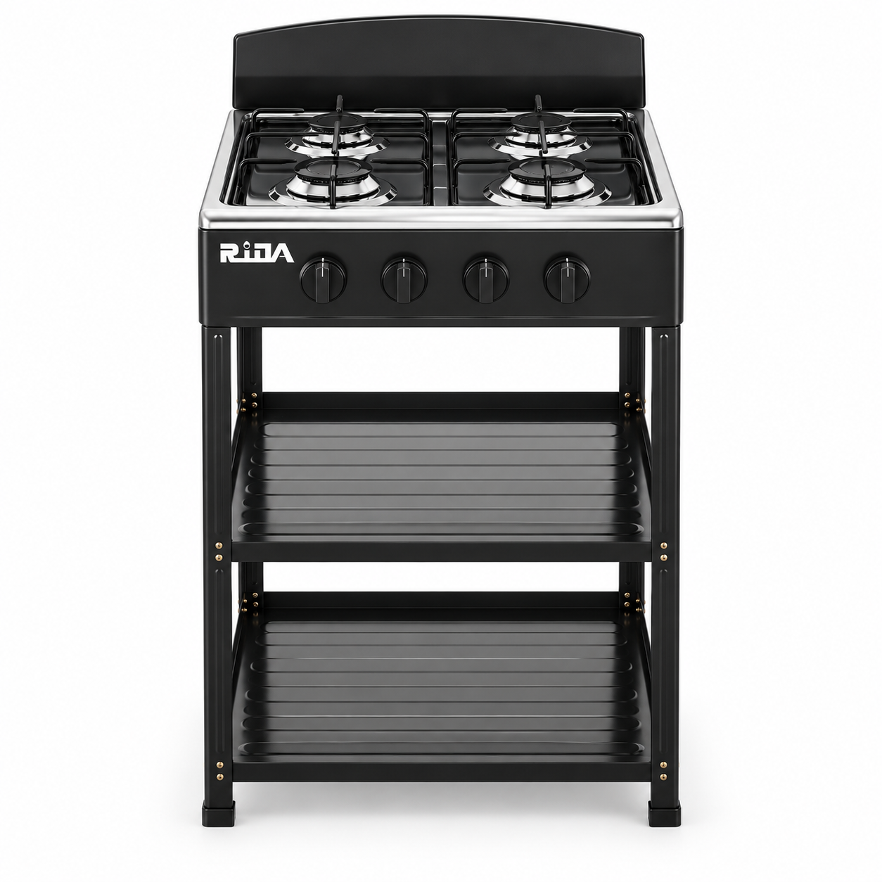 4 Burner Freestanding Gas Stove with Double Storage Shelves