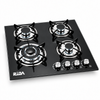 4 Burner Black Tempered Glass Built-in Gas Hob with Large Wok Burner